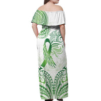 Its Okay Green Ribbon Personalised Off Shoulder Maxi Dress Polynesian Depression Awareness LT9 - Polynesian Pride