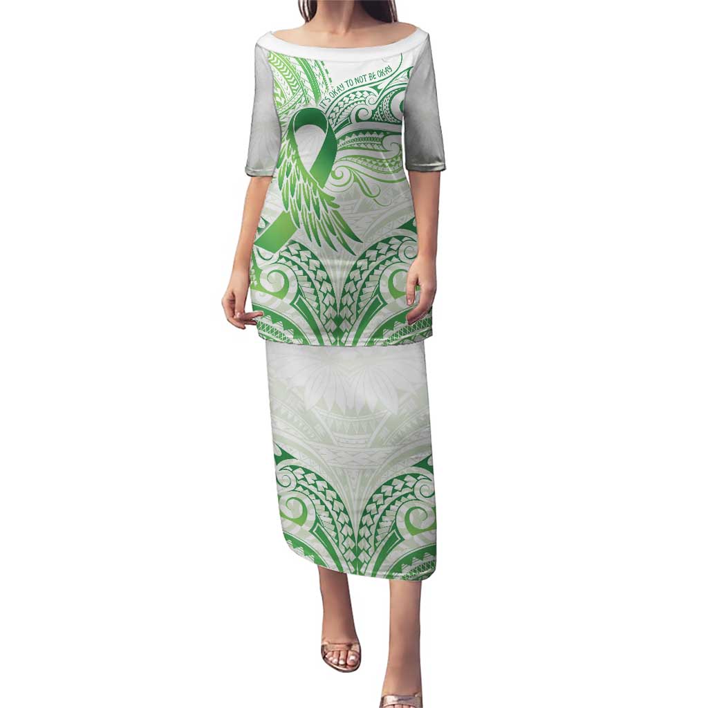 Its Okay Green Ribbon Personalised Puletasi Polynesian Depression Awareness LT9 Long Dress Green - Polynesian Pride