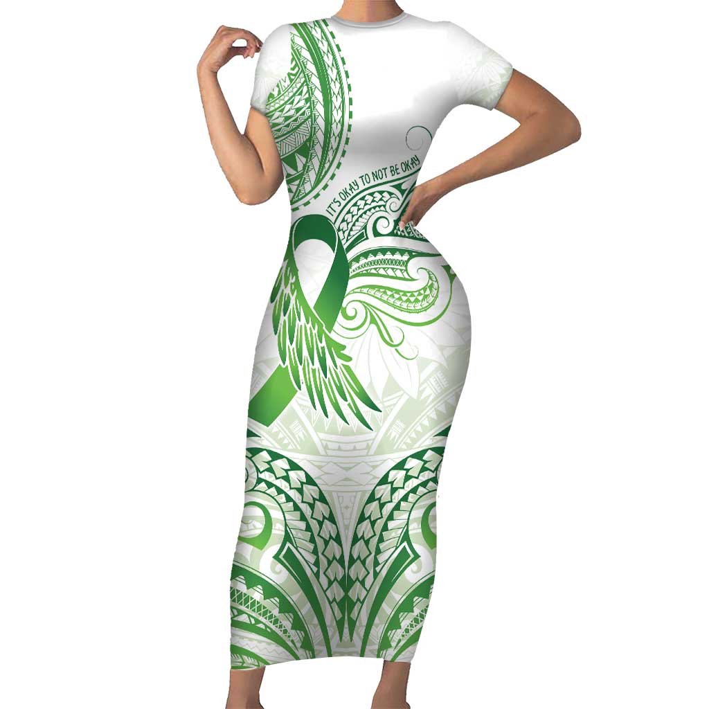 Its Okay Green Ribbon Personalised Short Sleeve Bodycon Dress Polynesian Depression Awareness