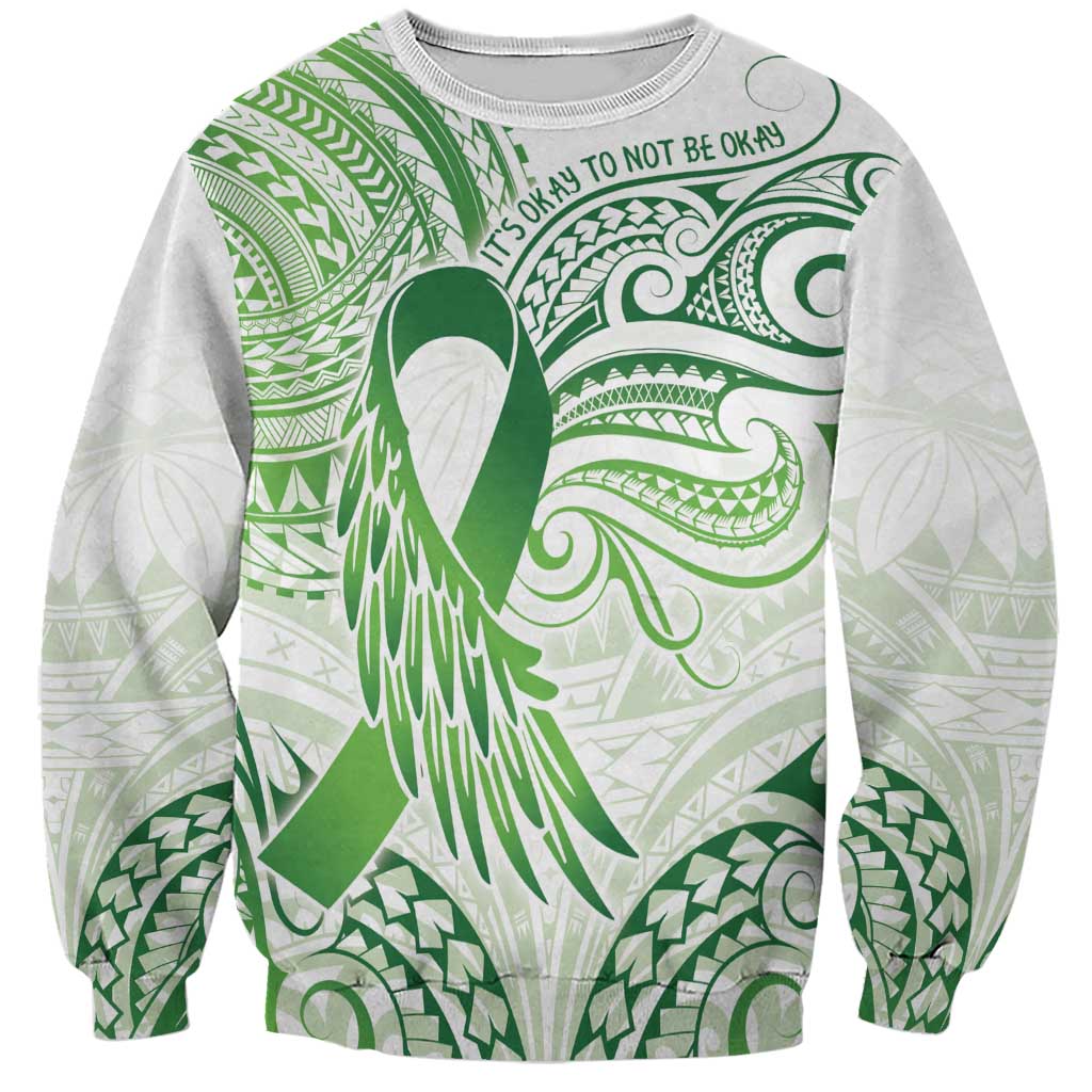 Its Okay Green Ribbon Personalised Sweatshirt Polynesian Depression Awareness LT9 Unisex Green - Polynesian Pride
