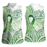 Its Okay Green Ribbon Personalised Women Sleeveless Polo Shirt Polynesian Depression Awareness