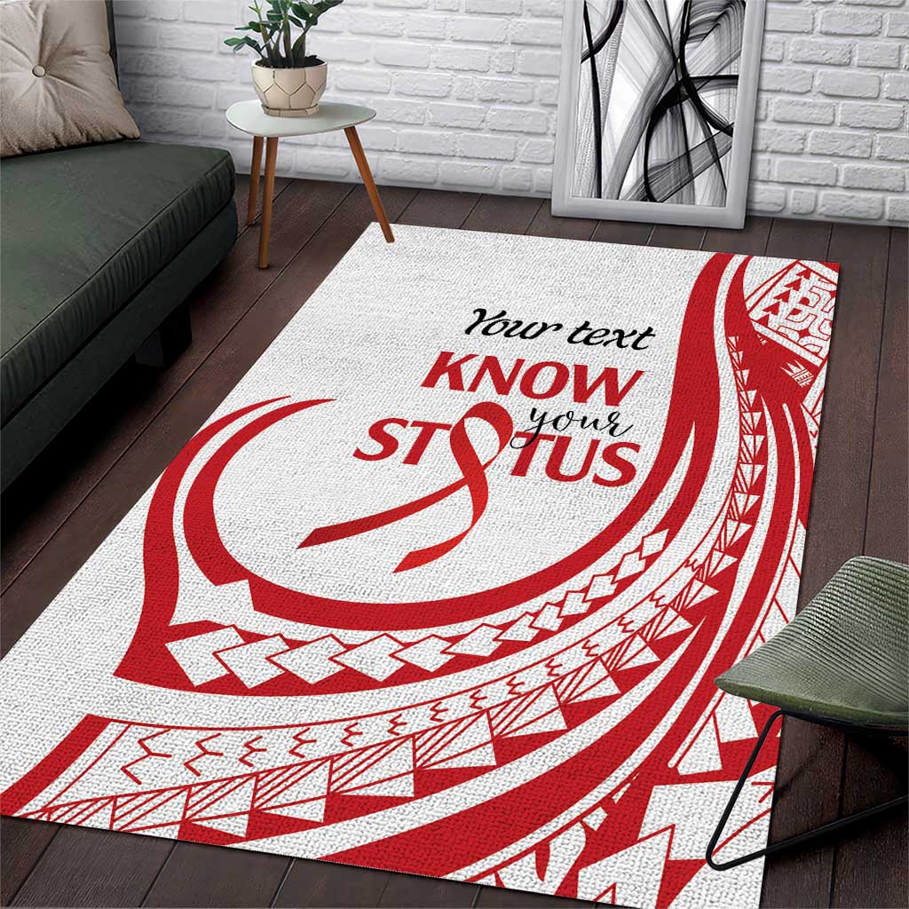 Know Your Status Red Ribbon Personalised Area Rug Polynesian AIDS Awareness