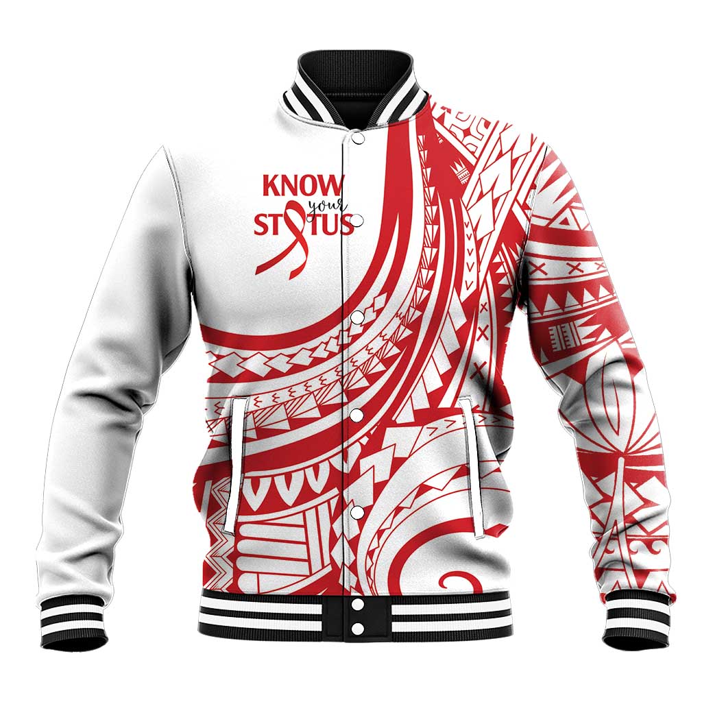 Know Your Status Red Ribbon Personalised Baseball Jacket Polynesian AIDS Awareness LT9 Unisex Red - Polynesian Pride