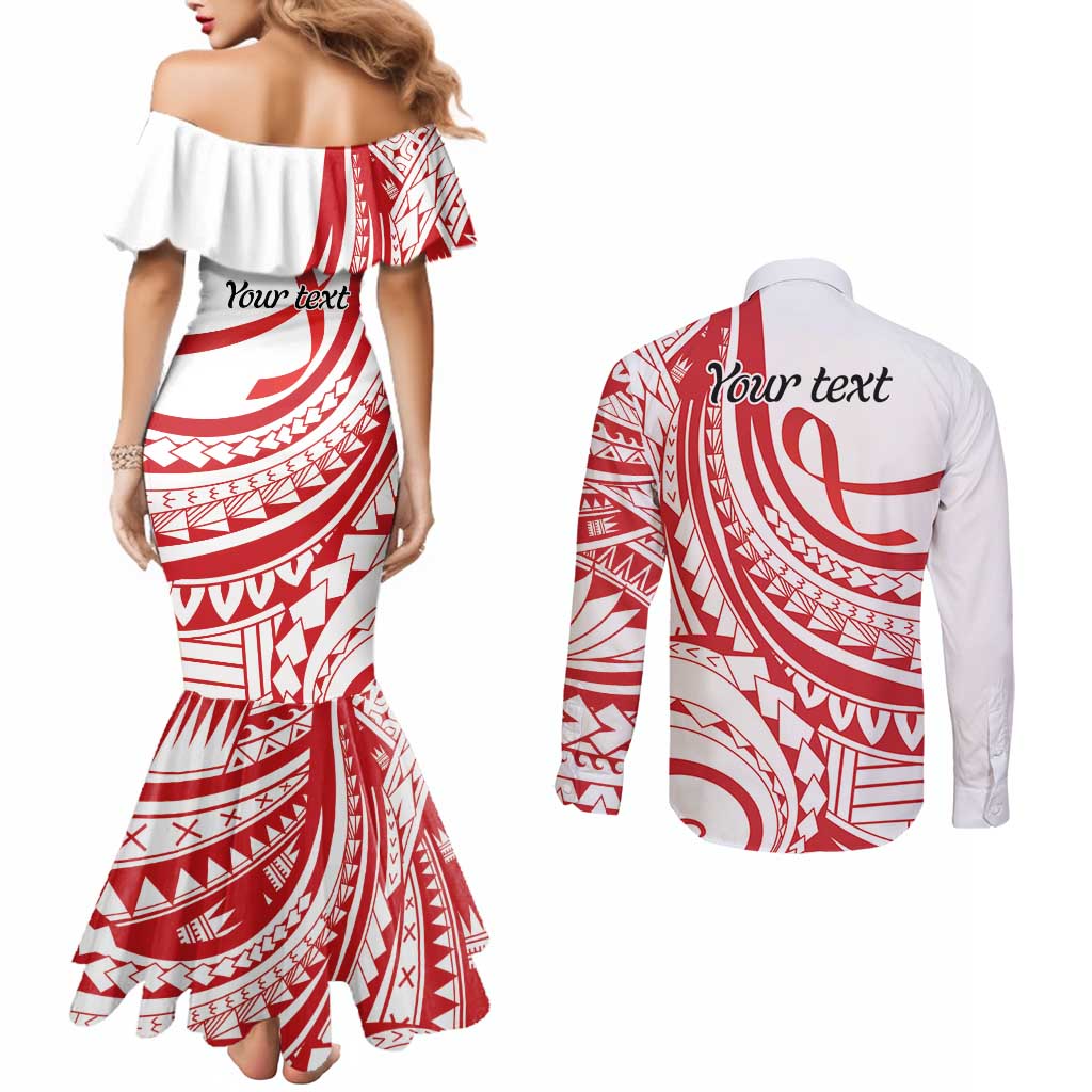 Know Your Status Red Ribbon Personalised Couples Matching Mermaid Dress and Long Sleeve Button Shirt Polynesian AIDS Awareness LT9 - Polynesian Pride