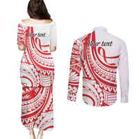 Know Your Status Red Ribbon Personalised Couples Matching Puletasi and Long Sleeve Button Shirt Polynesian AIDS Awareness LT9 - Polynesian Pride