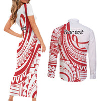 Know Your Status Red Ribbon Personalised Couples Matching Short Sleeve Bodycon Dress and Long Sleeve Button Shirt Polynesian AIDS Awareness LT9 - Polynesian Pride