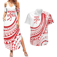 Know Your Status Red Ribbon Personalised Couples Matching Summer Maxi Dress and Hawaiian Shirt Polynesian AIDS Awareness LT9 Red - Polynesian Pride
