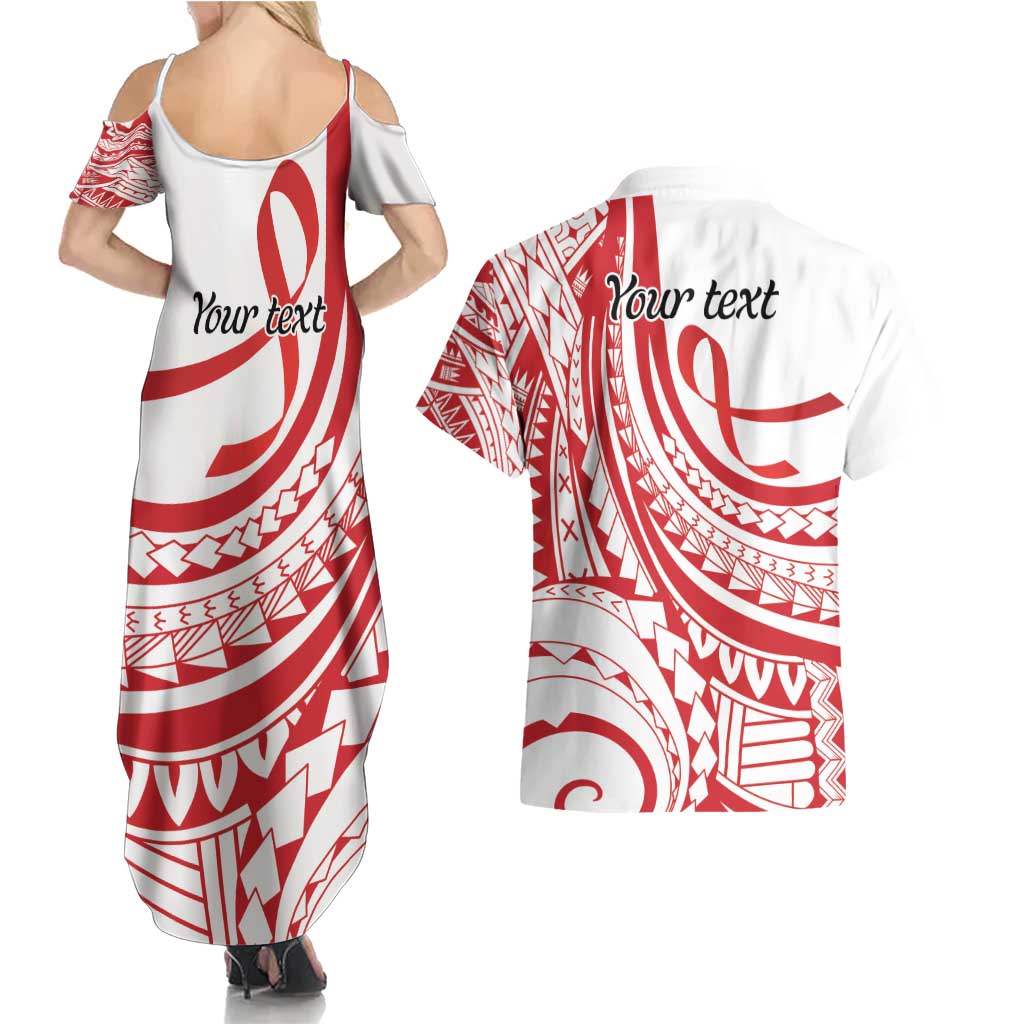 Know Your Status Red Ribbon Personalised Couples Matching Summer Maxi Dress and Hawaiian Shirt Polynesian AIDS Awareness LT9 - Polynesian Pride