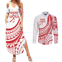 Know Your Status Red Ribbon Personalised Couples Matching Summer Maxi Dress and Long Sleeve Button Shirt Polynesian AIDS Awareness LT9 Red - Polynesian Pride