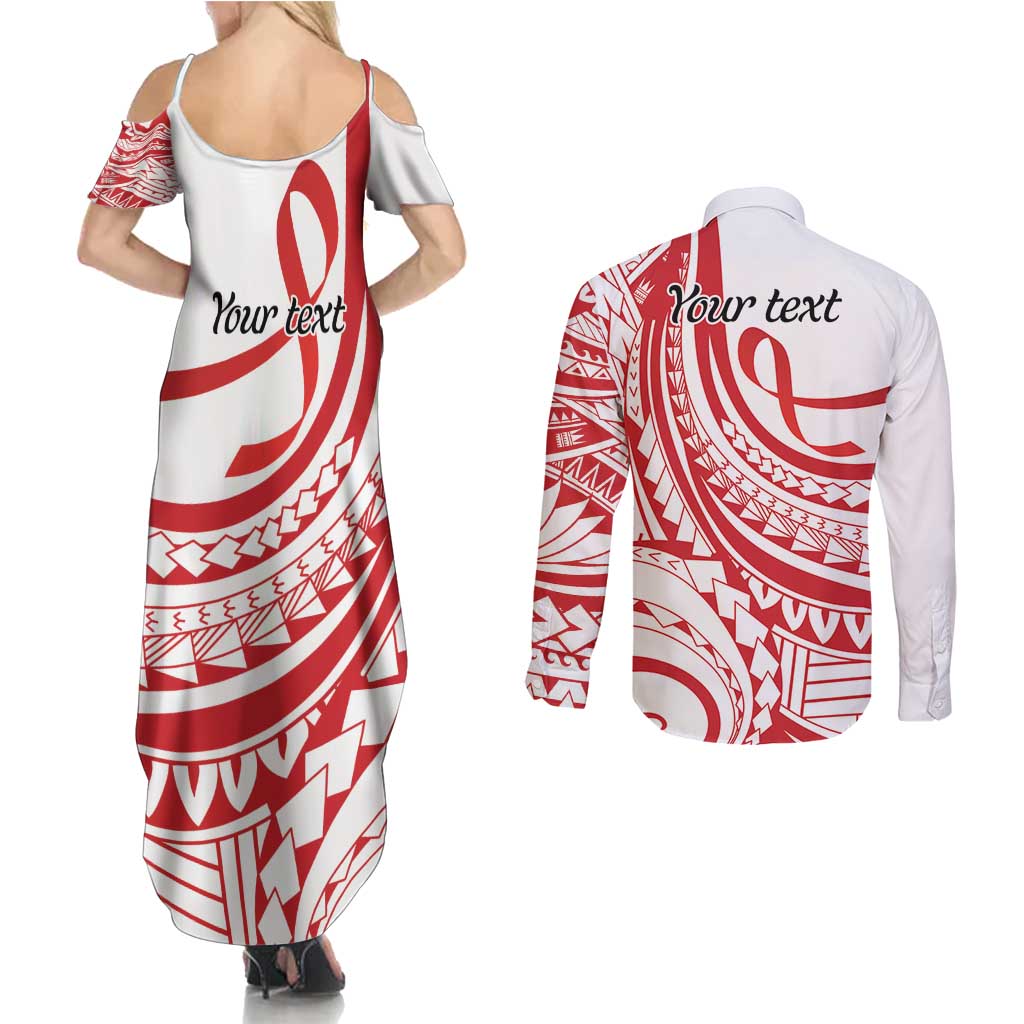 Know Your Status Red Ribbon Personalised Couples Matching Summer Maxi Dress and Long Sleeve Button Shirt Polynesian AIDS Awareness LT9 - Polynesian Pride