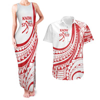 Know Your Status Red Ribbon Personalised Couples Matching Tank Maxi Dress and Hawaiian Shirt Polynesian AIDS Awareness LT9 Red - Polynesian Pride