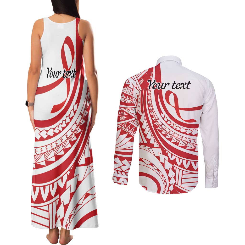 Know Your Status Red Ribbon Personalised Couples Matching Tank Maxi Dress and Long Sleeve Button Shirt Polynesian AIDS Awareness LT9 - Polynesian Pride