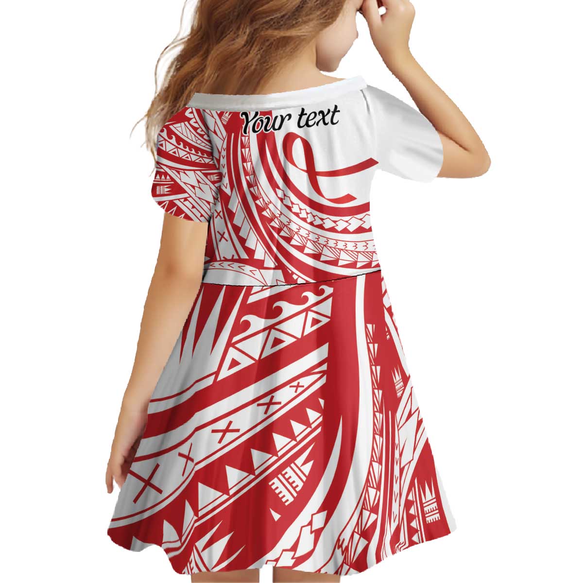 Know Your Status Red Ribbon Personalised Family Matching Off The Shoulder Long Sleeve Dress and Hawaiian Shirt Polynesian AIDS Awareness