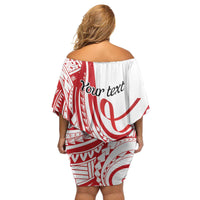 Know Your Status Red Ribbon Personalised Family Matching Off Shoulder Short Dress and Hawaiian Shirt Polynesian AIDS Awareness LT9 - Polynesian Pride