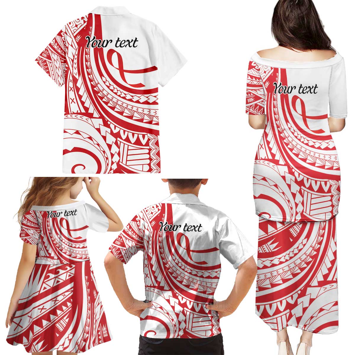 Know Your Status Red Ribbon Personalised Family Matching Puletasi and Hawaiian Shirt Polynesian AIDS Awareness LT9 - Polynesian Pride
