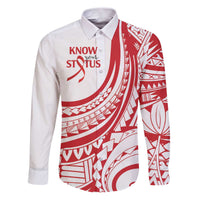Know Your Status Red Ribbon Personalised Family Matching Puletasi and Hawaiian Shirt Polynesian AIDS Awareness LT9 Dad's Shirt - Long Sleeve Red - Polynesian Pride