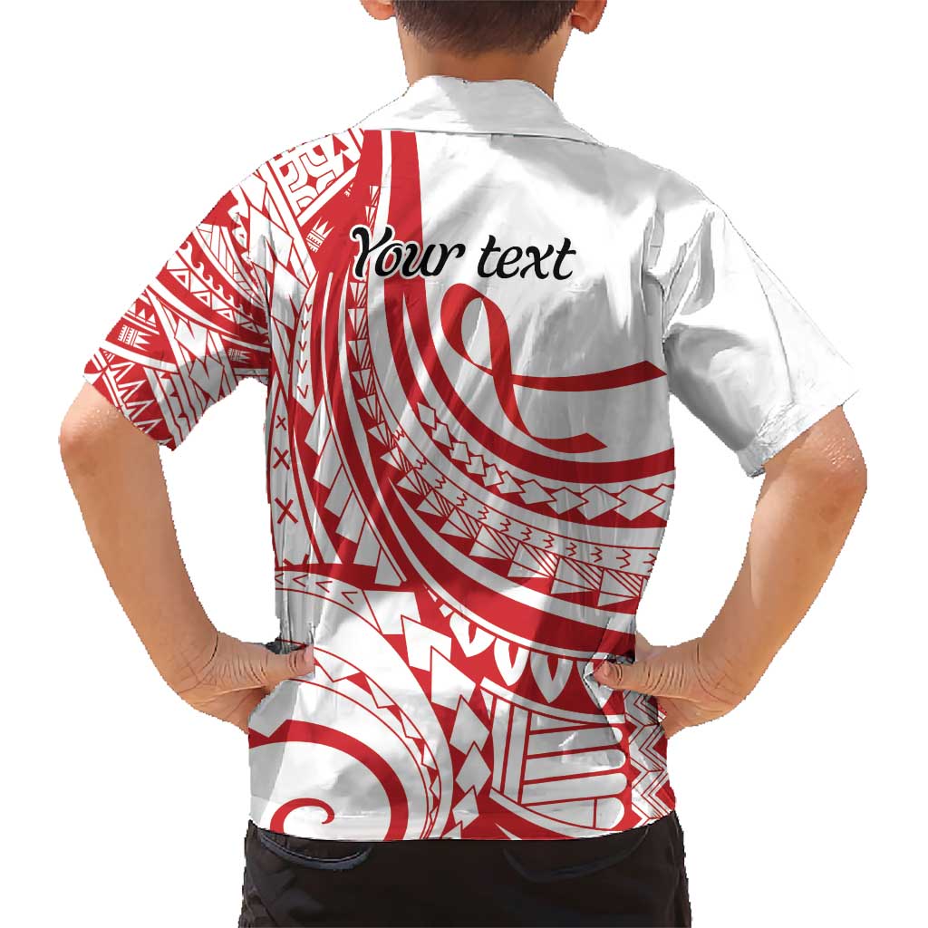 Know Your Status Red Ribbon Personalised Family Matching Short Sleeve Bodycon Dress and Hawaiian Shirt Polynesian AIDS Awareness