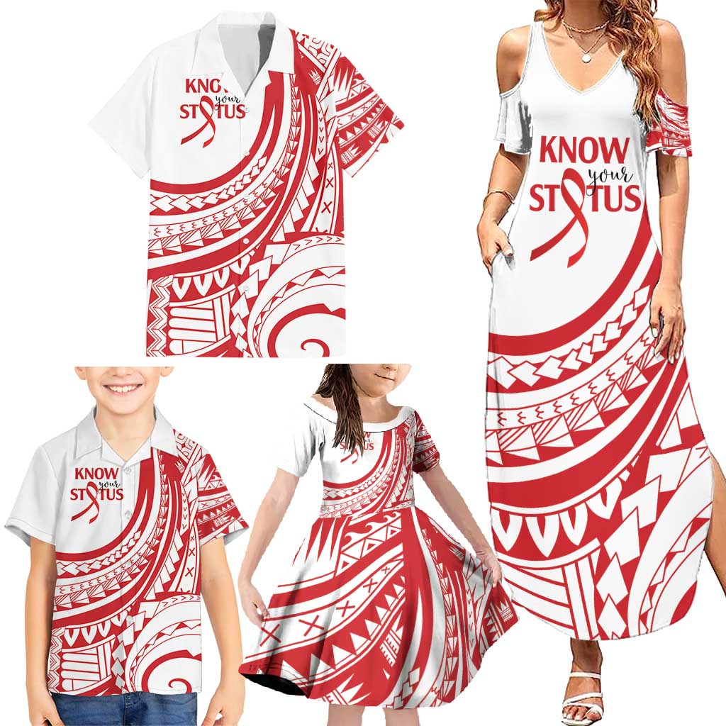 Know Your Status Red Ribbon Personalised Family Matching Summer Maxi Dress and Hawaiian Shirt Polynesian AIDS Awareness LT9 - Polynesian Pride