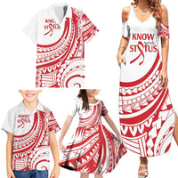 Know Your Status Red Ribbon Personalised Family Matching Summer Maxi Dress and Hawaiian Shirt Polynesian AIDS Awareness LT9 - Polynesian Pride