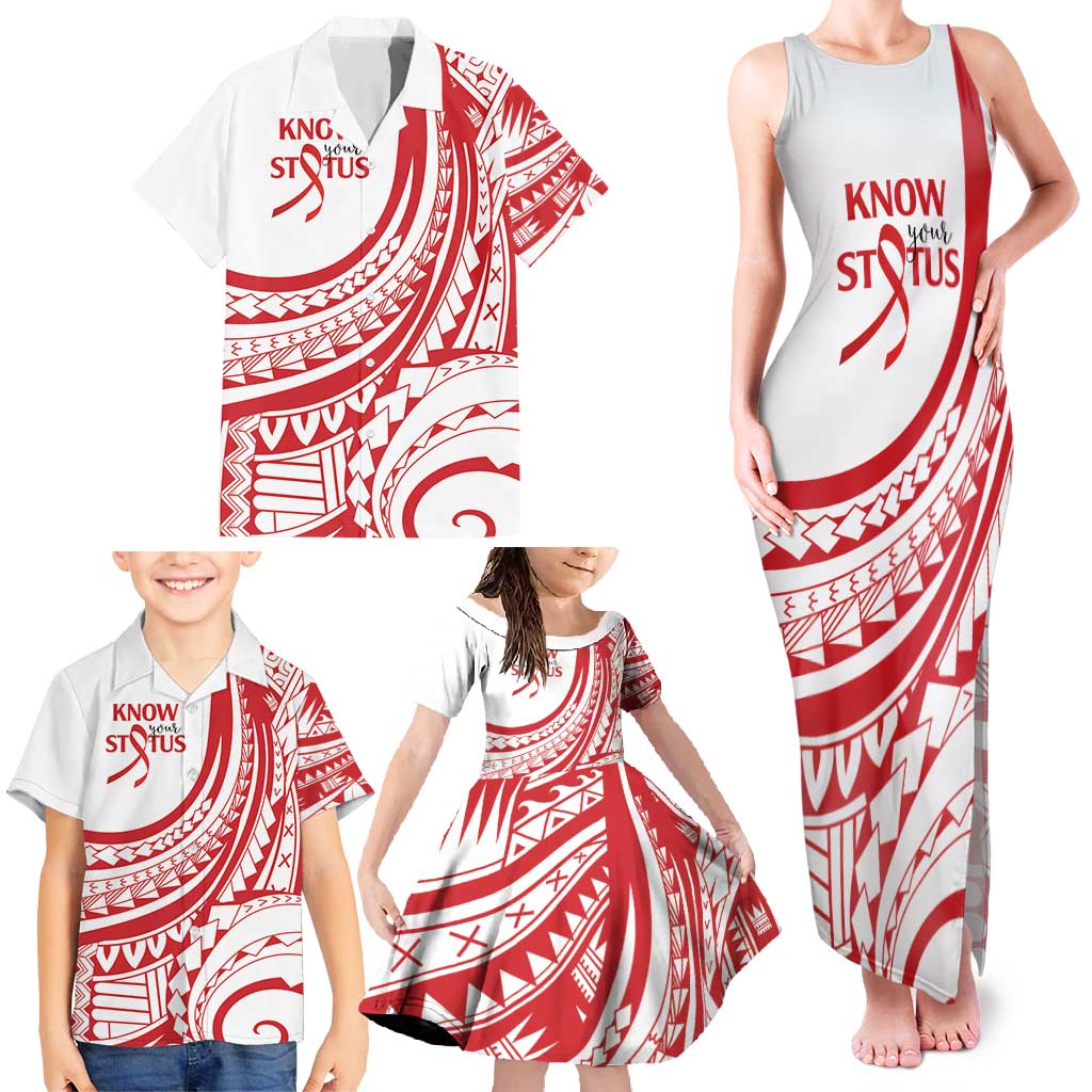 Know Your Status Red Ribbon Personalised Family Matching Tank Maxi Dress and Hawaiian Shirt Polynesian AIDS Awareness LT9 - Polynesian Pride