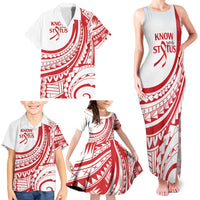 Know Your Status Red Ribbon Personalised Family Matching Tank Maxi Dress and Hawaiian Shirt Polynesian AIDS Awareness LT9 - Polynesian Pride