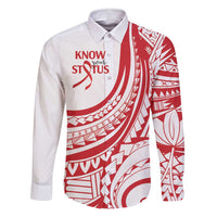 Know Your Status Red Ribbon Personalised Family Matching Tank Maxi Dress and Hawaiian Shirt Polynesian AIDS Awareness LT9 Dad's Shirt - Long Sleeve Red - Polynesian Pride