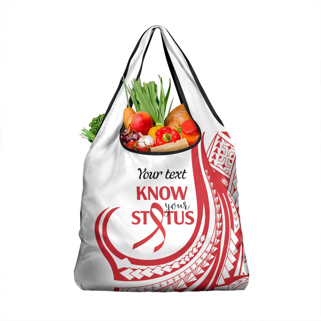Know Your Status Red Ribbon Personalised Grocery Bag Polynesian AIDS Awareness LT9 1-pack One Size Red - Polynesian Pride