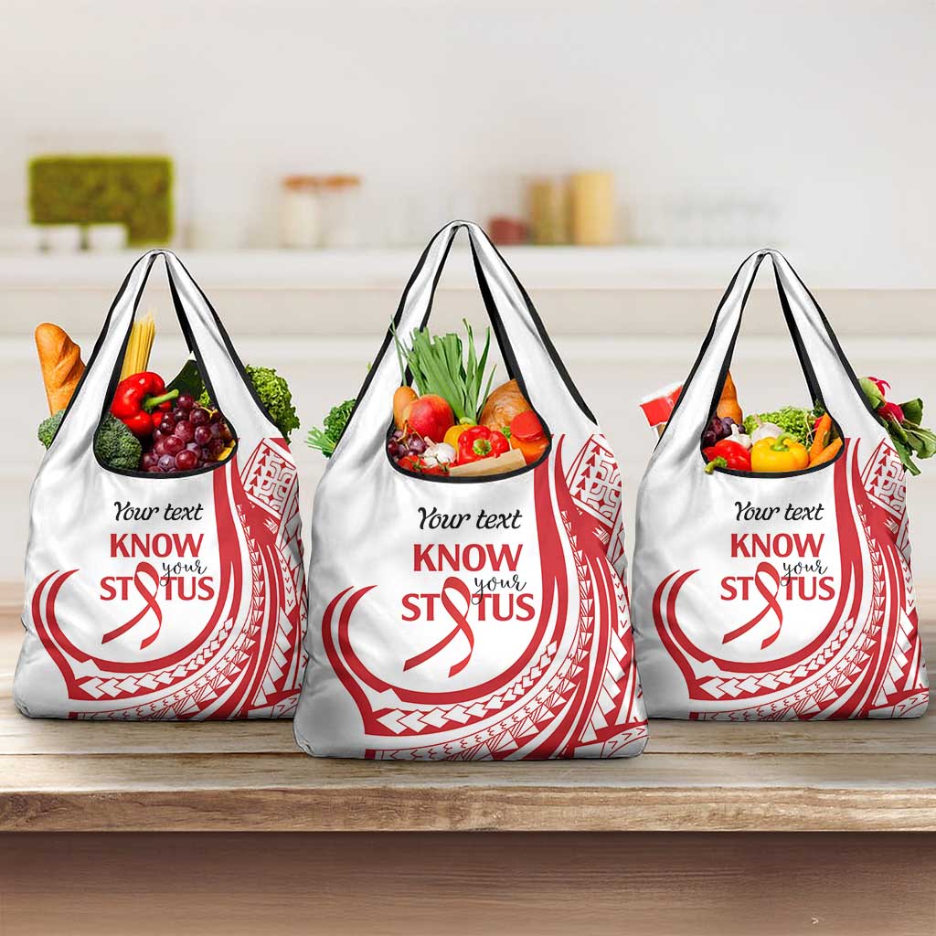 Know Your Status Red Ribbon Personalised Grocery Bag Polynesian AIDS Awareness LT9 3-pack One Size Red - Polynesian Pride