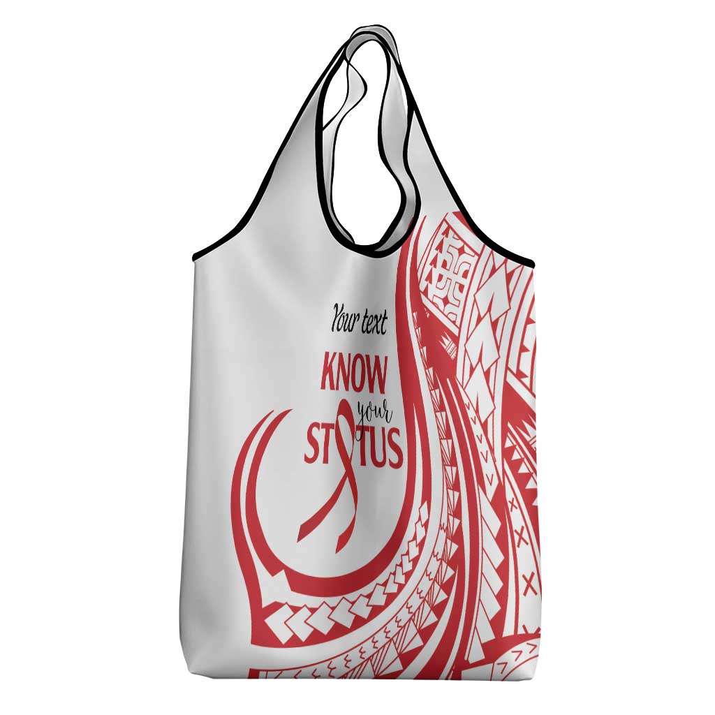 Know Your Status Red Ribbon Personalised Grocery Bag Polynesian AIDS Awareness LT9 - Polynesian Pride