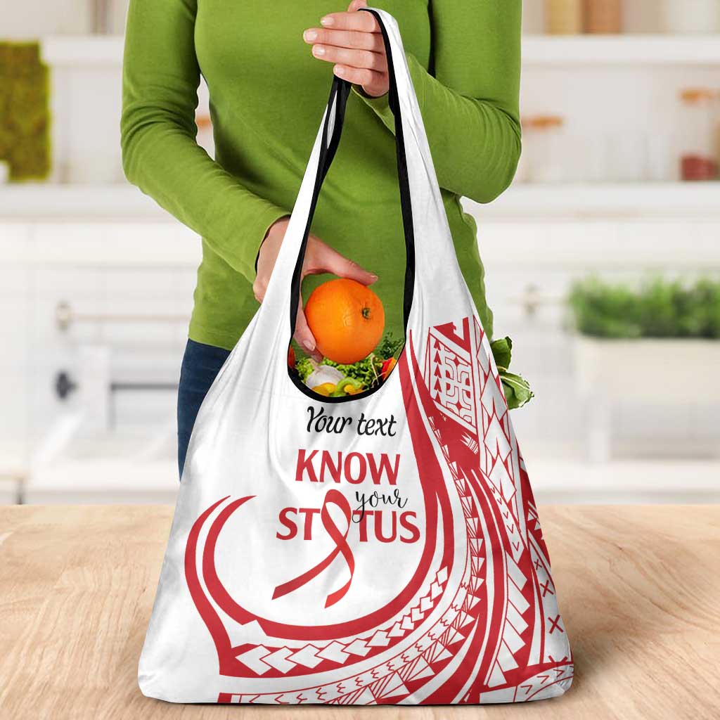 Know Your Status Red Ribbon Personalised Grocery Bag Polynesian AIDS Awareness LT9 - Polynesian Pride