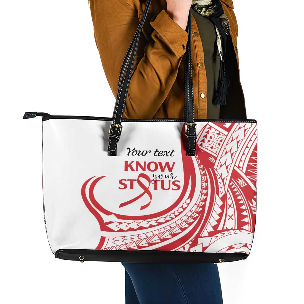Know Your Status Red Ribbon Personalised Leather Tote Bag Polynesian AIDS Awareness LT9 - Polynesian Pride