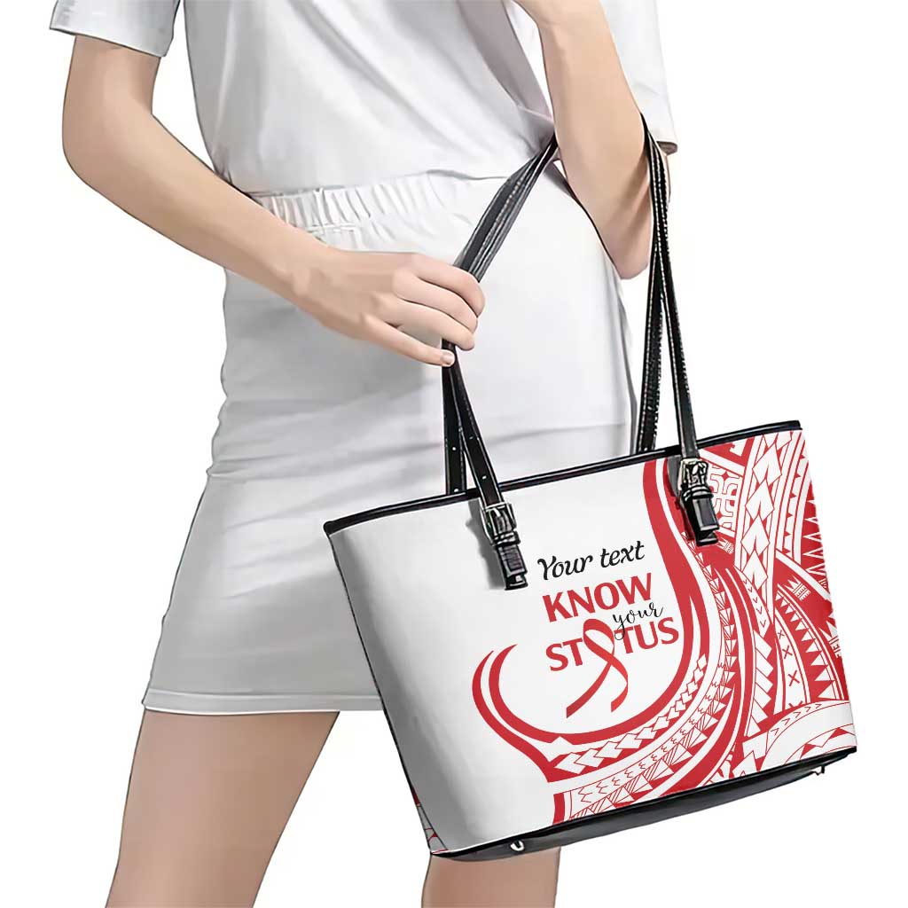 Know Your Status Red Ribbon Personalised Leather Tote Bag Polynesian AIDS Awareness LT9 - Polynesian Pride