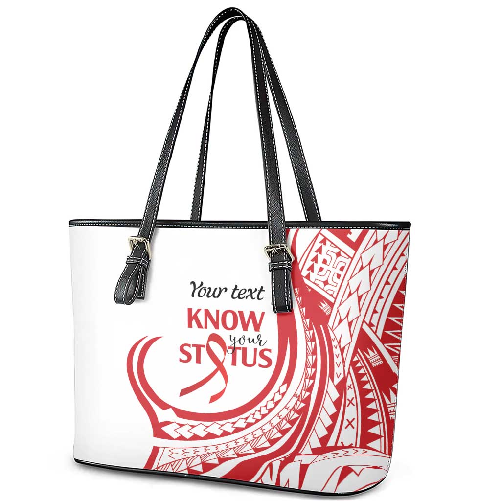 Know Your Status Red Ribbon Personalised Leather Tote Bag Polynesian AIDS Awareness LT9 - Polynesian Pride