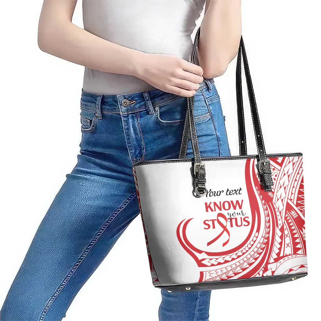 Know Your Status Red Ribbon Personalised Leather Tote Bag Polynesian AIDS Awareness LT9 - Polynesian Pride