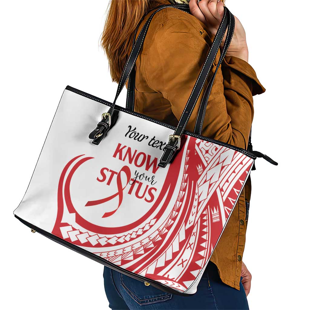 Know Your Status Red Ribbon Personalised Leather Tote Bag Polynesian AIDS Awareness LT9 - Polynesian Pride