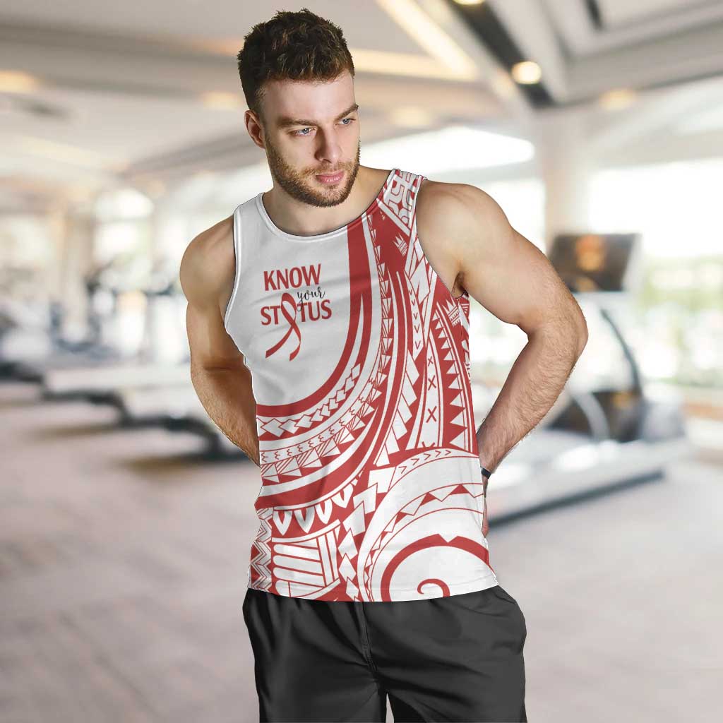 Know Your Status Red Ribbon Personalised Men Tank Top Polynesian AIDS Awareness LT9 Red - Polynesian Pride