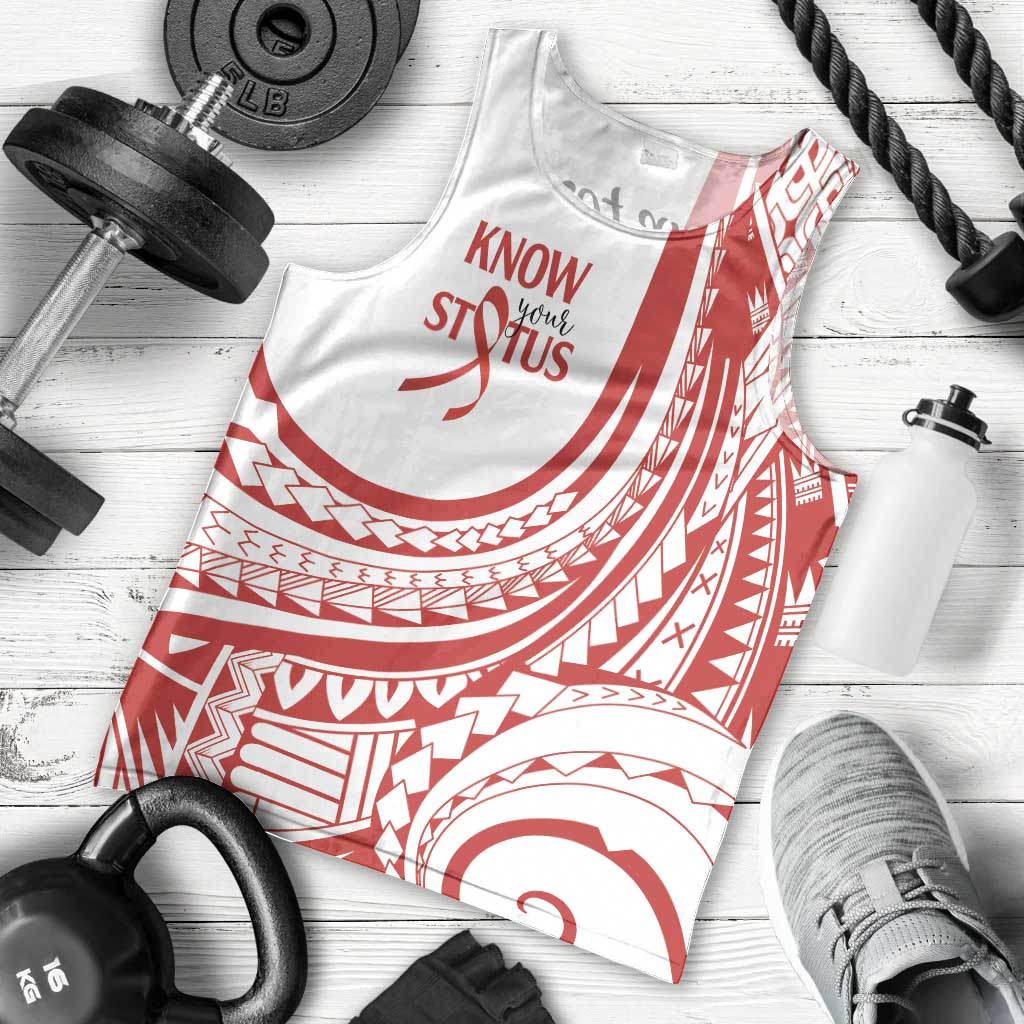 Know Your Status Red Ribbon Personalised Men Tank Top Polynesian AIDS Awareness LT9 - Polynesian Pride