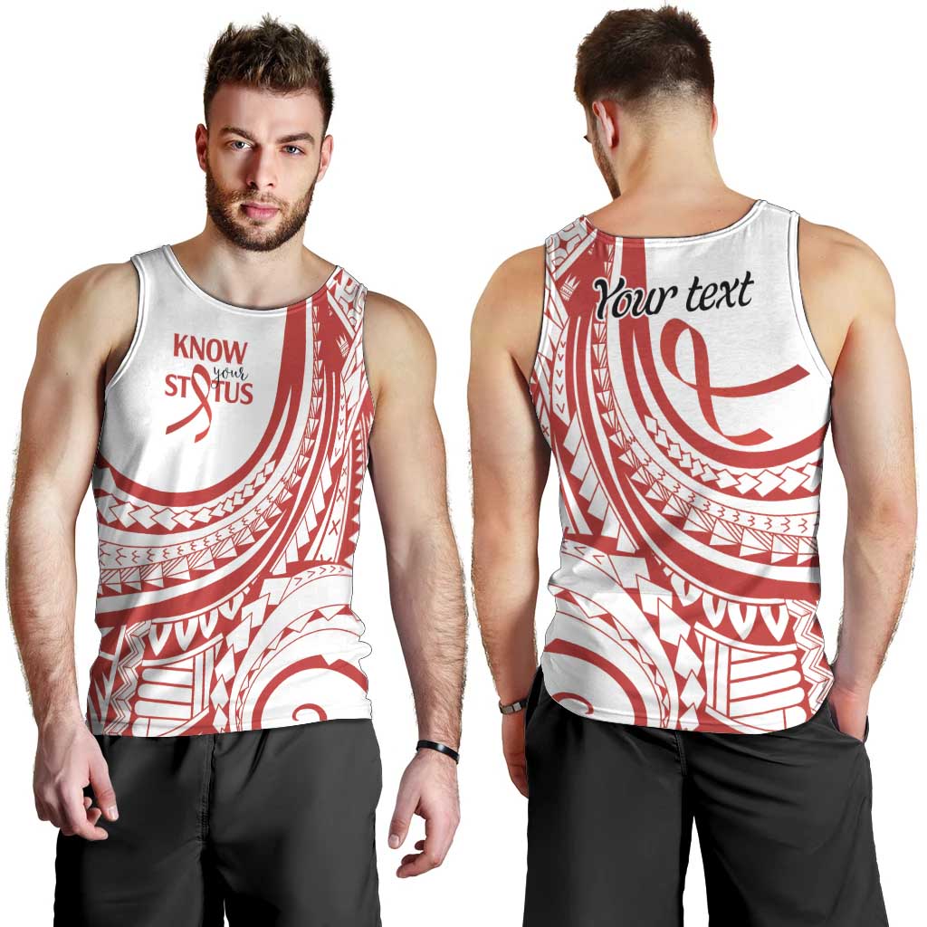Know Your Status Red Ribbon Personalised Men Tank Top Polynesian AIDS Awareness LT9 - Polynesian Pride