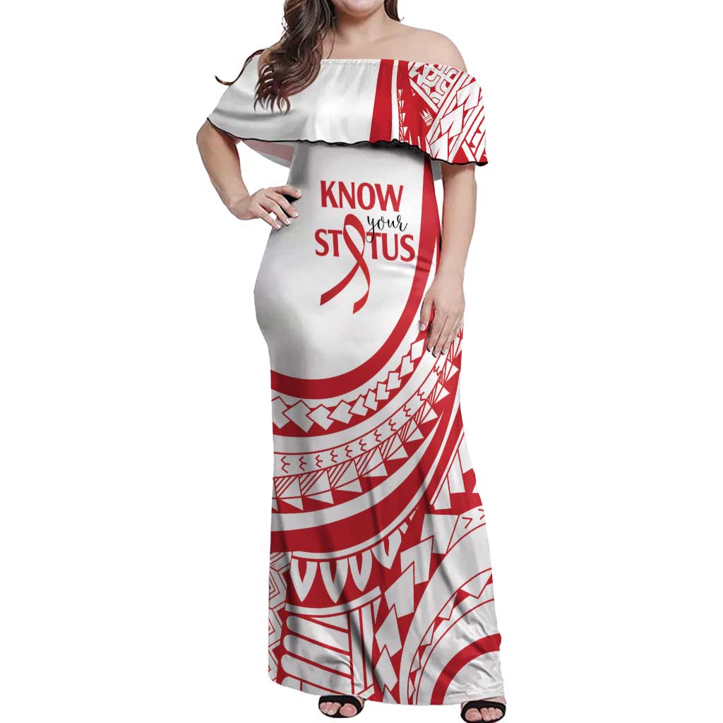 Know Your Status Red Ribbon Personalised Off Shoulder Maxi Dress Polynesian AIDS Awareness LT9 Women Red - Polynesian Pride