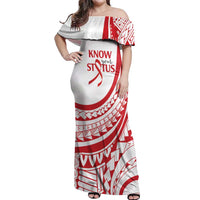 Know Your Status Red Ribbon Personalised Off Shoulder Maxi Dress Polynesian AIDS Awareness LT9 Women Red - Polynesian Pride