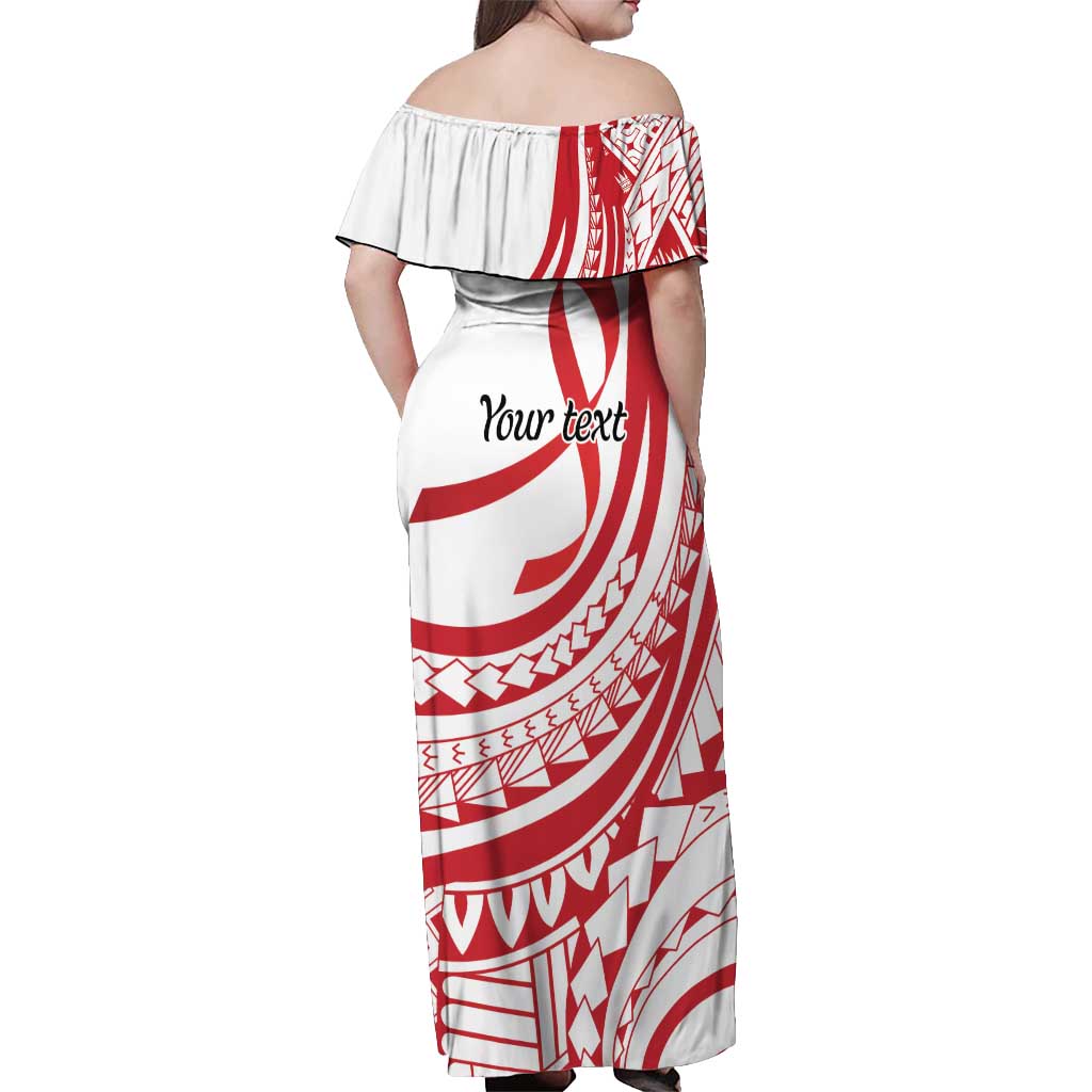 Know Your Status Red Ribbon Personalised Off Shoulder Maxi Dress Polynesian AIDS Awareness LT9 - Polynesian Pride