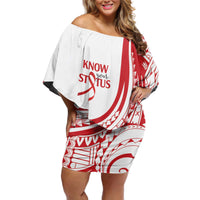 Know Your Status Red Ribbon Personalised Off Shoulder Short Dress Polynesian AIDS Awareness LT9 Women Red - Polynesian Pride