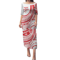 Know Your Status Red Ribbon Personalised Puletasi Polynesian AIDS Awareness LT9 Long Dress Red - Polynesian Pride