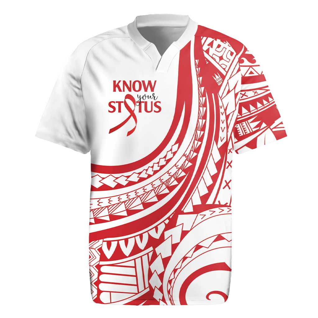 Know Your Status Red Ribbon Personalised Rugby Jersey Polynesian AIDS Awareness LT9 Red - Polynesian Pride