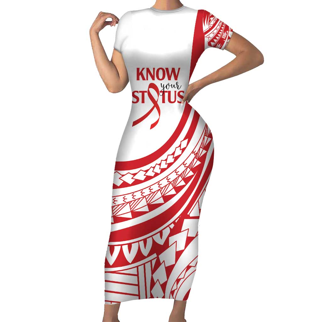 Know Your Status Red Ribbon Personalised Short Sleeve Bodycon Dress Polynesian AIDS Awareness