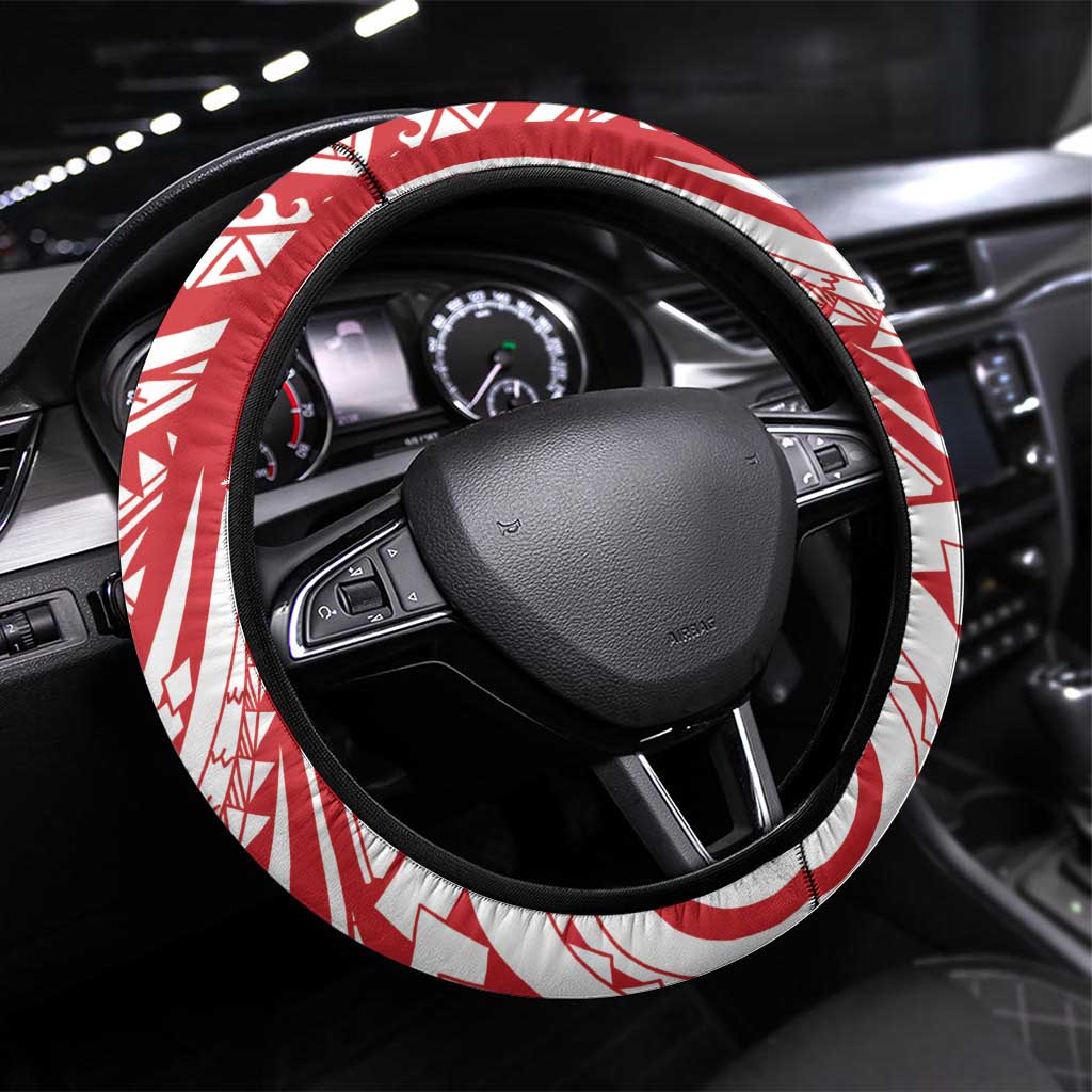 Know Your Status Red Ribbon Steering Wheel Cover Polynesian AIDS Awareness LT9 Universal Fit Red - Polynesian Pride