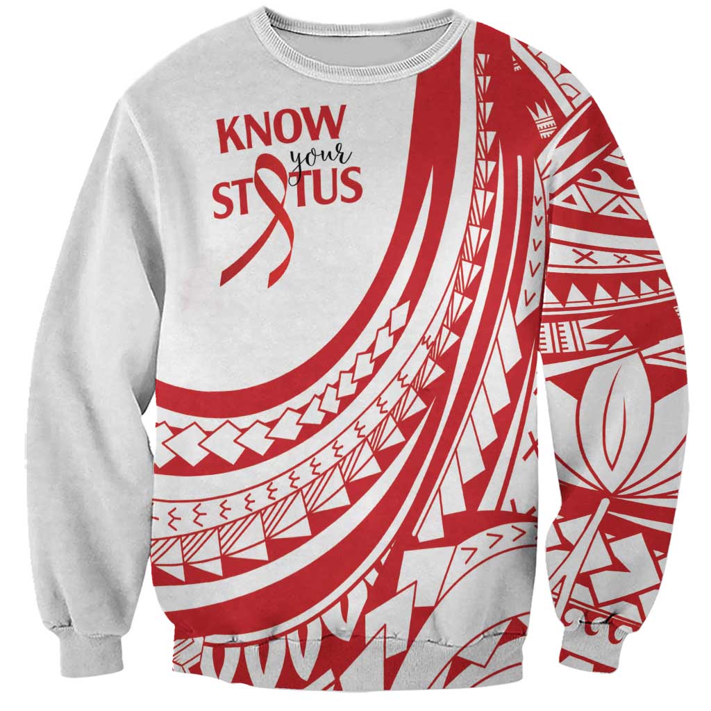 Know Your Status Red Ribbon Personalised Sweatshirt Polynesian AIDS Awareness LT9 Unisex Red - Polynesian Pride