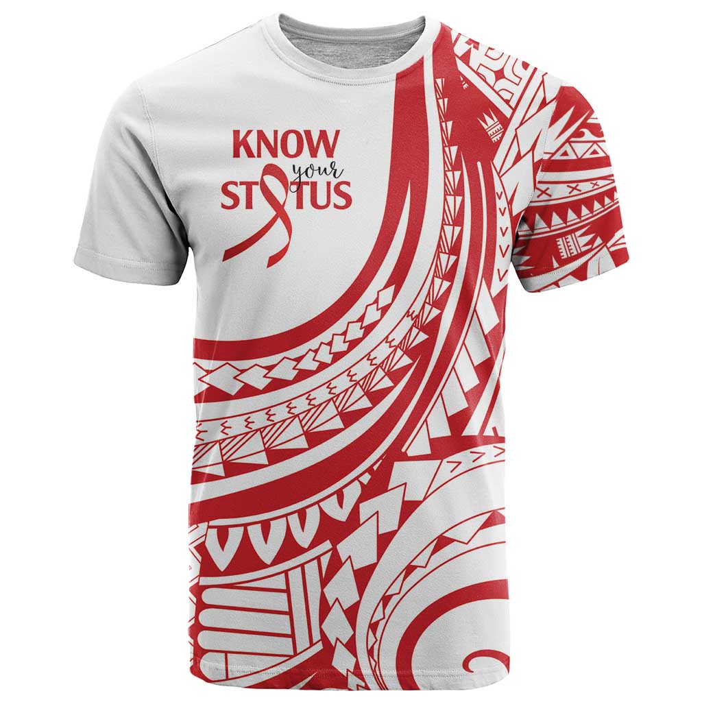 Know Your Status Red Ribbon Personalised T Shirt Polynesian AIDS Awareness