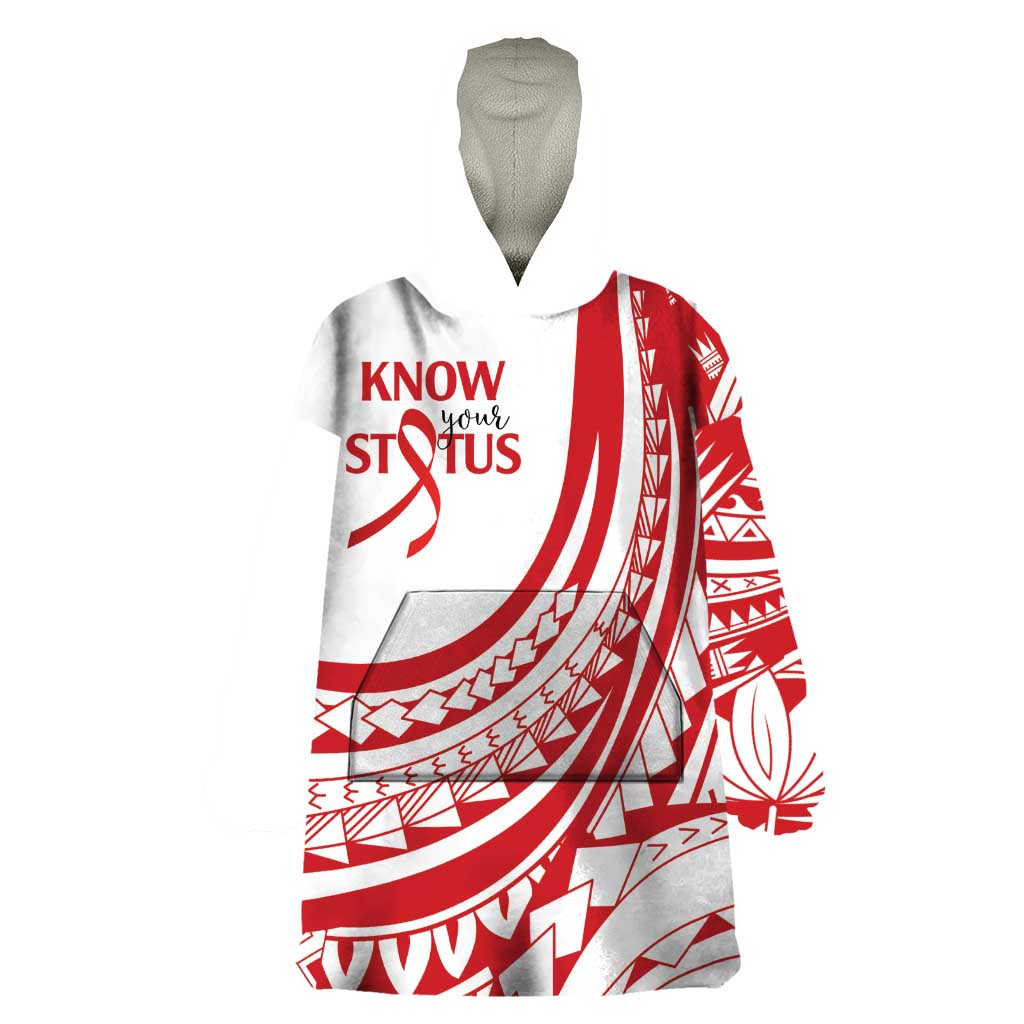 Know Your Status Red Ribbon Personalised Wearable Blanket Hoodie Polynesian AIDS Awareness