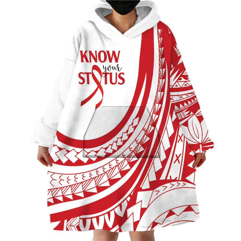 Know Your Status Red Ribbon Personalised Wearable Blanket Hoodie Polynesian AIDS Awareness LT9 - Polynesian Pride